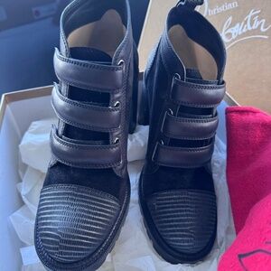 Christian Louboutin TRINNY 70 Grip Strap Leather Suede Booties Boots